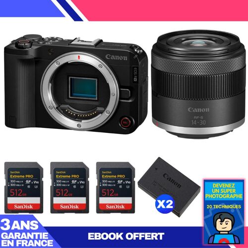 Boitier Canon EOS R50 V + RF-S 14-30mm f/4.5-6.3 IS STM PZ + 3 SanDisk 512GB Extreme PRO UHS-II SDXC + 2 Canon LP-E17 + Ebook 'Devenez Un Super Photographe'