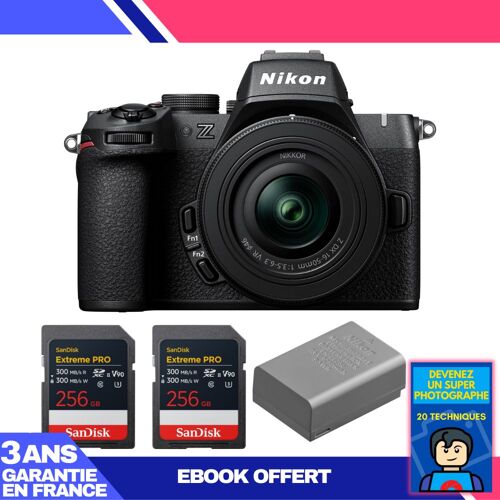 Boitier Nikon Z50 II + 16-50mm f/3.5-6.3 VR + 2 SanDisk 256GB Extreme PRO UHS-II SDXC + Nikon EN-EL25a + Ebook 'Devenez Un Super Photographe'