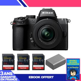Boitier Nikon Z50 II + 16-50mm f/3.5-6.3 VR + 3 SanDisk 64GB Extreme PRO UHS-II SDXC + 2 Nikon EN-EL25a + Ebook 'Devenez Un Super Photographe'
