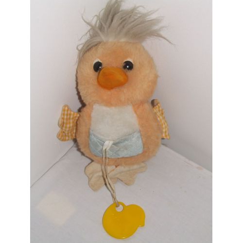 OISEAU PLAYSKOOL ACTIVITE 1979 VINTAGE ANCIEN GRELOT VICHY JAUNE 28 cm