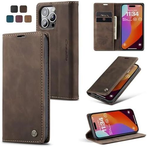 Coque pour iPhone 15 Pro Max Pochette 6.70 Pouces, Etui Protection Housse Premium en Cuir PU, Etui à Rabat Pochette de Portefeuille Étui pour iPhone 15 Pro Max Case, Café