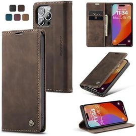 Coque pour iPhone 15 Pro Max Pochette 6.70 Pouces, Etui Protection Housse Premium en Cuir PU, Etui à Rabat Pochette de Portefeuille Étui pour iPhone 15 Pro Max Case, Café