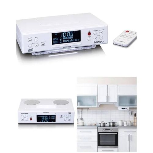 Radio FM DAB+ Bluetooth de cuisine - Eclairage LED ¿ Horloge-Minuterie - Blanc