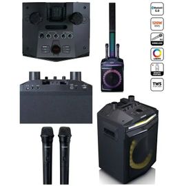 Enceinte PRO Bluetooth 240W avec subwoofer-Colonne d'enceinte d'aigus amovible LED RGB-Double micros sans fil