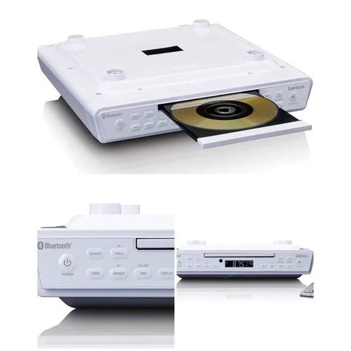 Radio-réveil FM de cuisine avec CD Bluetooth et télécommande Blanc