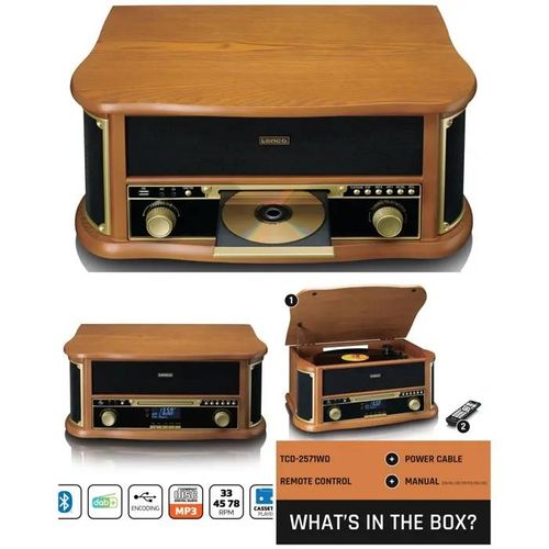 Platine Vinyle Vintage ¿ CD-Cassette-Tourne-Disque - TCD-2571WD - Bluetooth 5.0 - Platine Vinyle - Radio AM/FM /DAB+
