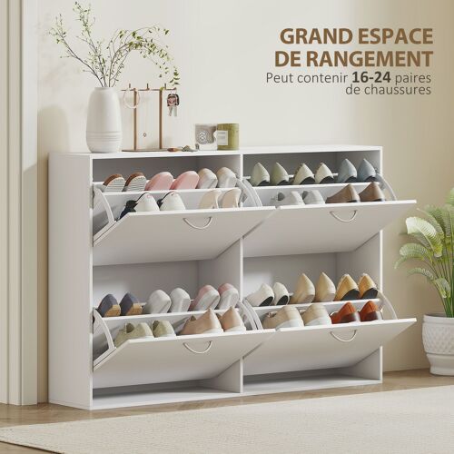 Armoire à chaussures Meuble à chaussures grande taille dim. 120L x 24l x 81H cm 4 portes abattantes doub