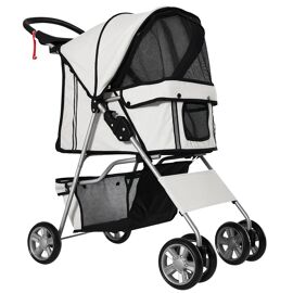 Poussette Buggy Pliable Animaux Chariot Pliant Chien Chat Porte-Gobelet Panier De Rangement Inclus Roues Avec Frein Tissu 600d Oxford Métal Gris