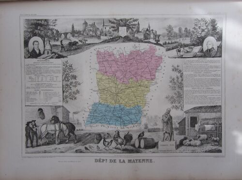 53 Mayenne Carte Département Gravure Levasseur Atlas 1861 - -