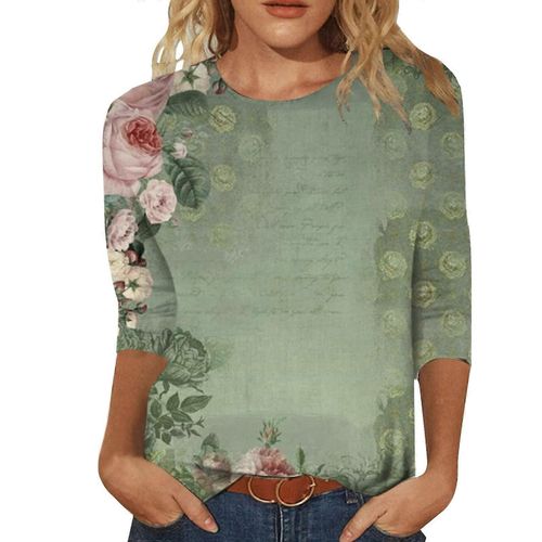 Les Femmes Blouses, Élégant, Col En V Tendance, Manches 3/4, Tshirt Vert Menthe S