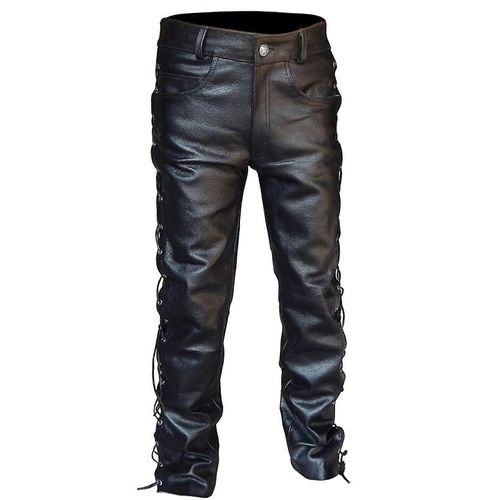 Les Hommes De Laceup Un Pantalon De Cuir Motard Slim Fit Laçage Latéral Noir Xl