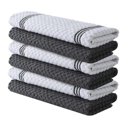 Torchons Lot De 6 100% Coton Ultra Doux Et Absorbant Gris