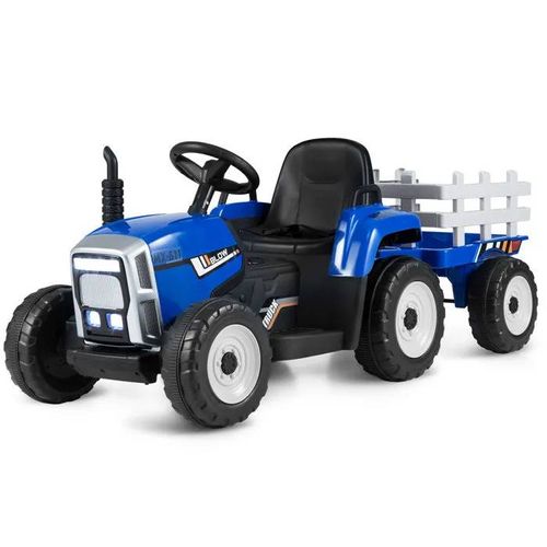 Costway 12v Tracteur Électrique Enfants - Pelle & Remorque Amovible, 6 Pneus & Led & Klaxon, Télécommande 2,4g, 3-8km/H, Bleu