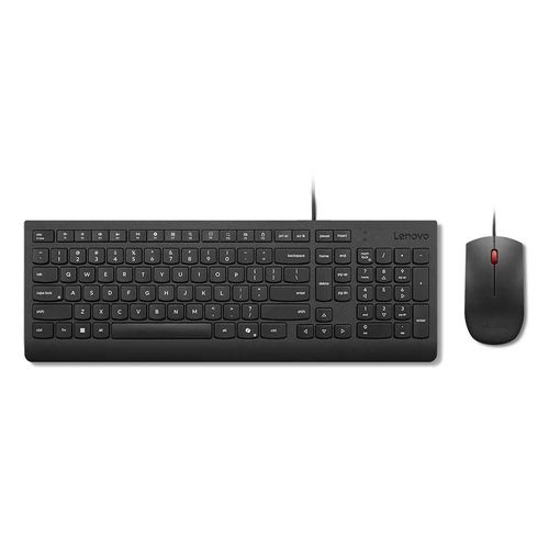 Lenovo Essential Wired Combo - Ensemble clavier et souris - USB - AZERTY - Français - noir - boîtier marron
