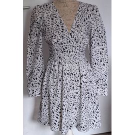 Robe Manches Longues Fluide Blanche À Imprimé Fleuri Noir