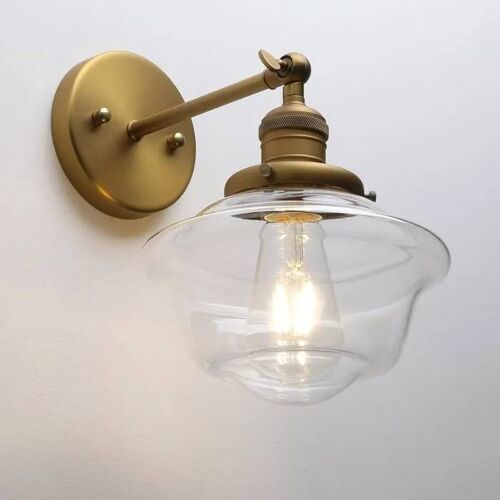 Pathson Applique Murale Industrielle E27, Verre Transparent, Laiton Antique.