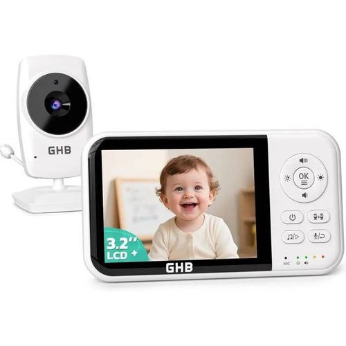 Ghb Babyphone Caméra 3,2'' Lcd, 2100mah, Température, Vision Nocturne, Zoom & Audio Bidirectionnel.