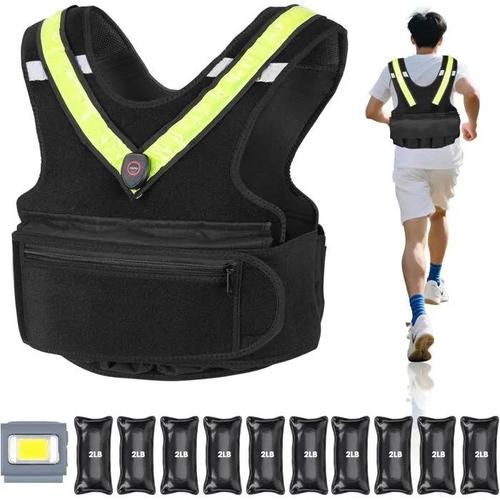 Boosteady Gilet Lesté Homme 20lbs - Veste Poids Réglable Avec Bande Réfléchissante & Lampe Led Pour Course Et Musculation.
