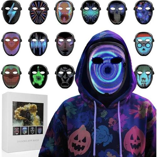 Masque Led Lumineux À Contrôle Gestuel, Rechargeable, Motifs Changeants Pour Fêtes Et Cosplay.