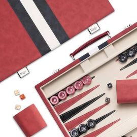 Lingle Backgammon 38cm Pour Adultes - Jeu Classique Avec Étui Pliable En Simili Cuir, Portable Pour Voyage (Rouge).