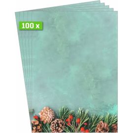 Papier À Motif Noël Sigel 100 Feuilles - Branches De Sapin Vert/Marron/Rouge 90g/M².