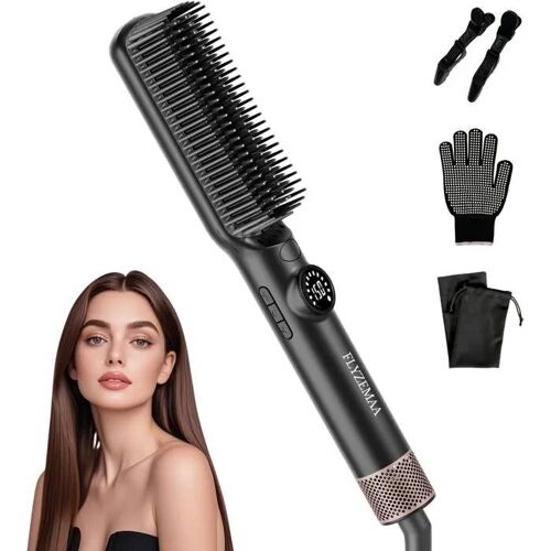 Flyzemaa Brosse Lissante Cheveux, 7 Températures Lcd, Anti-Brûlure, Double Tension, Ionique, Noir.