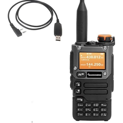 QUANSHENG UVK5(8) Walkie Talkie Ham 5W - Radio Portable 200 Canaux AM/FM/DTMF, Écran LCD, VOX, Câble USB Inclus.