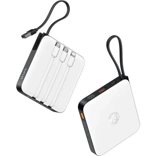Vrurc Batterie Externe 20000mah, Mini Power Bank Usb C 22.5w, 4 Câbles Intégrés, Led Pour Iphone Huawei Xiaomi.