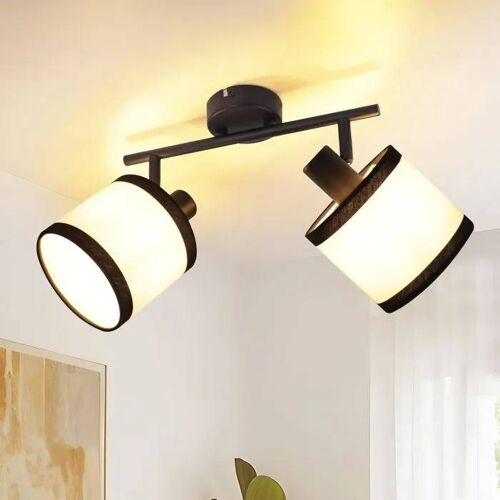 Glitzerlife Plafonnier Spot Noir Vintage 2 Lampes LED E14 Orientable pour Couloir, Cuisine, Chambre, Vestiaire (Ampoule Non Incluse).