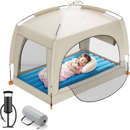 Qpau Lit De Voyage Gonflable Bébé Avec Tente ¿ Léger Et Portable, Pompe Manuelle Incluse, Idéal Intérieur/Extérieur.