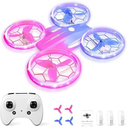 Charmofun Mini Drone Enfant, Jouet Télécommandé Led, Rotation 360°, 3 Batteries, Cadeau 4 Ans+.
