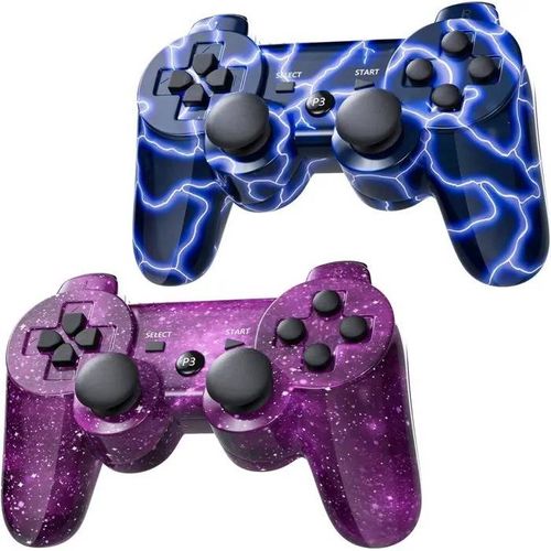 AUFGLO Manette Sans Fil pour PS3, Gamepad Bluetooth avec Joystick Amélioré - Bleu/Rouge.
