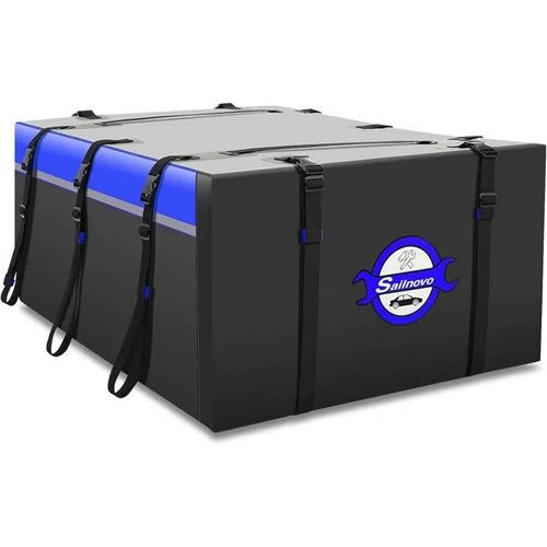 Sailnovo Coffre De Toit Pliable 50l - Pvc 1000d Bleu, Antidérapant, 4 Crochets, Compatible Avec/Sans Barres De Toit.
