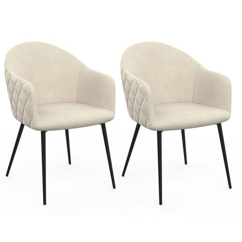Lot De 2 Chaises De Salle À Manger, Fauteuils De Table Moly En Velours Gaufré Beige