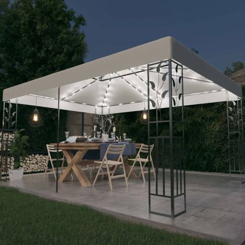 Prolenta Premium - Tonnelle Avec Double Toit Et Lumières Led 3x4 M Blanc