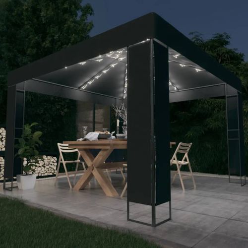 Prolenta Premium - Tonnelle Avec Double Toit Et Lumières Led 3x3 M Anthracite