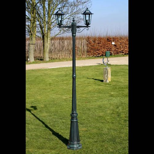Prolenta Premium - Lampadaire De Jardin 2 Bras 215 Cm Vert Foncé/Noir Aluminium