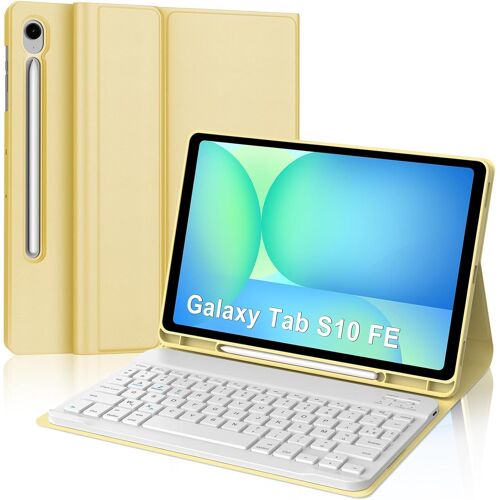 Coque Clavier pour Samsung Tab S10 FE 10.9"" 2025/S9 FE 10.9"" 2023, AZERTY Français Clavier Magnétique Détachable Bluetooth pour Tablette Samsung S9 FE/S10 FE 10.9"", Jaune