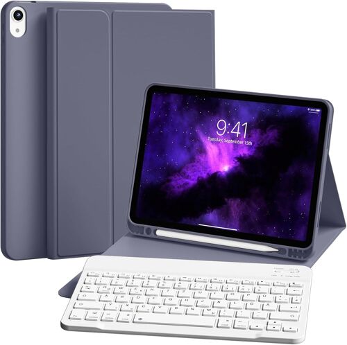 Étui de clavier pour iPad Air 11"" M3/M2 (2025/2024), iPad Air 5e/4e génération 2022/2020 10,9"" avec porte-stylo, clavier QWERTZ Bluetooth amovible, coque arrière en TPU, violet