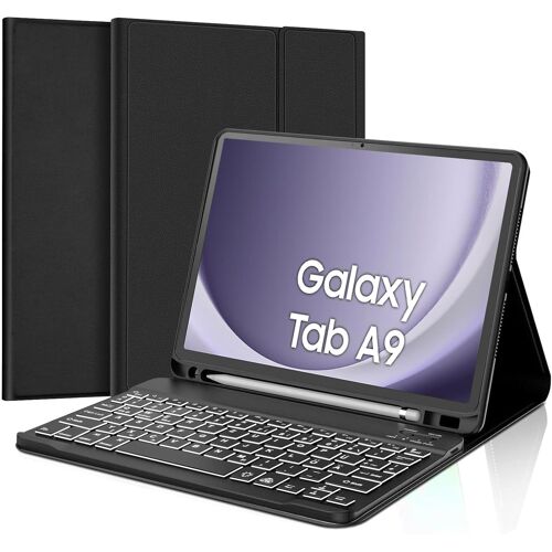 Coque Clavier pour Samsung Galaxy Tab A9 8.7"" 2023, Clavier pour Galaxy Tab A9 8.7"", AZERTY Clavier Détachable Rétro-éclairé pour Samsung Galaxy Tab A9 8.7 Pouces, Noir