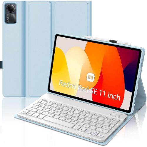 Coque avec clavier Xiaomi Redmi Pad SE 11"", clavier italien pour Xiaomi Tablet Redmi Pad SE, Bluetooth 5.0, Smart Cover Xiaomi Redmi Pad SE, bleu clair