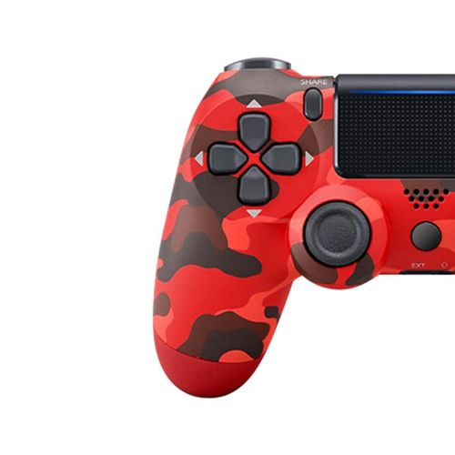 Manette de jeu avec motion sensing à six axes, double vibration et Bluetooth (adaptée pour PS4) -Rouge camouflage