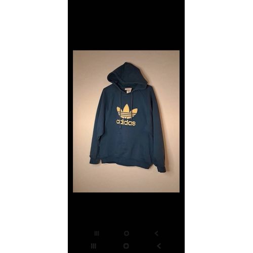 Sweat À Capuche Adidas Trefoil Vintage Bleu Logo Jaune