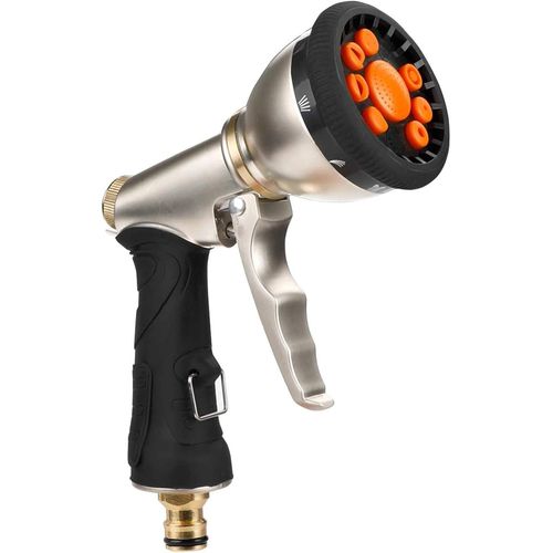 Pistolet d'arrosage à 9 modes de pulvérisation, design antidérapant, corps en métal, compatibilité avec robinets filetés, pomme de douche ergonomique
