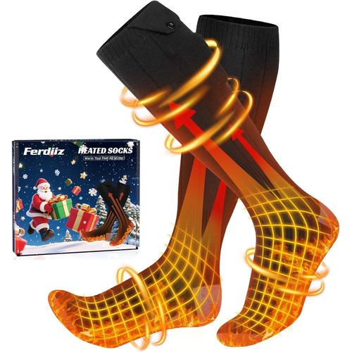 Ferdiiz Chaussettes Chauffantes,Chaussette Chauffante Femme Hommes,Heated Socks Avec Batterie 2 × 7500 Mah/5 V Max. 14h,Winter Socks Électriques 4 Réglages Température Pour Outdoor