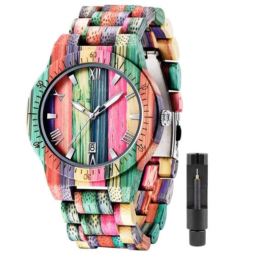 Montre En Bois Naturel De Bambou Faite À La Main Avec Cadran Coloré Et Mouvement À Quartz Japonais Pour Homme Et Femme 42 Mm