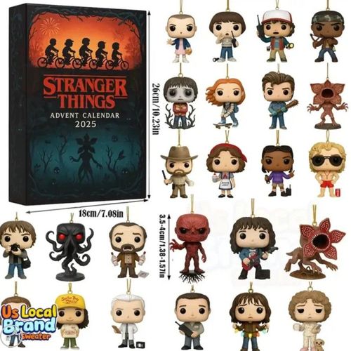 Calendrier de l'Avent Stranger Things ¿ 24 Jours de Surprises Mystérieuses avec Ornements Acryliques Cadeau Fans de Série