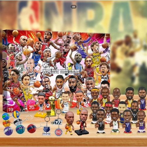 Calendrier de l'Avent Noël NBA 24 Jours Compte à Rebours Boîte Surprise avec Ornements de Joueurs