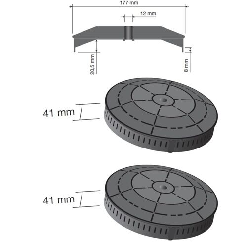 Lot de 2 Filtres charbon T57 175 x 45 mm pour Hotte WHIRLPOOL 4055171138, 208352146603