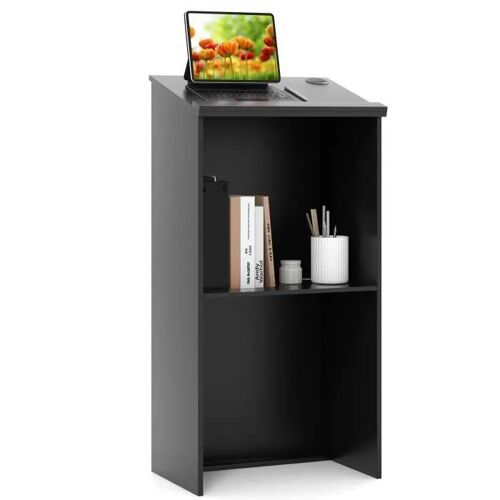 COSTWAY Pupitre pour Podium en Bois, Hauteur 116,5 cm avec Étagère de Rangement et Trous pour Câbles, pour Église, Séminaire, Classe